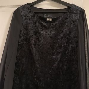 Black velvet dress with chiffon long sleeves,length 36 inches,pit-pit 19 inches